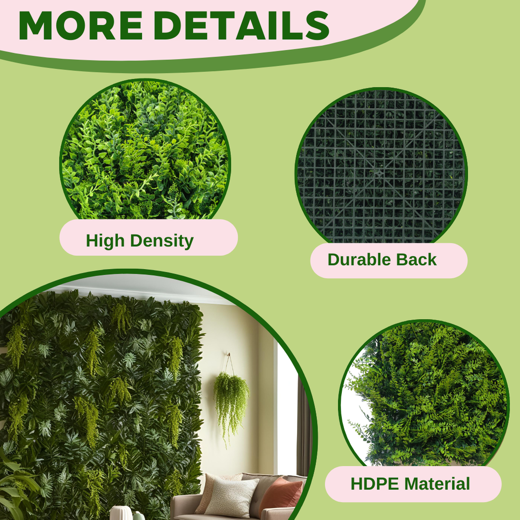 Zencewell Artificial Grass Wall Panels – 50 x 50cm, 12 Pack