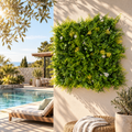 Zencewell Artificial Green Wall Panels with White Flowers – 50 x 50cm, 12 Pack Faux Greenery Privacy Screening for Indoor & Outdoor